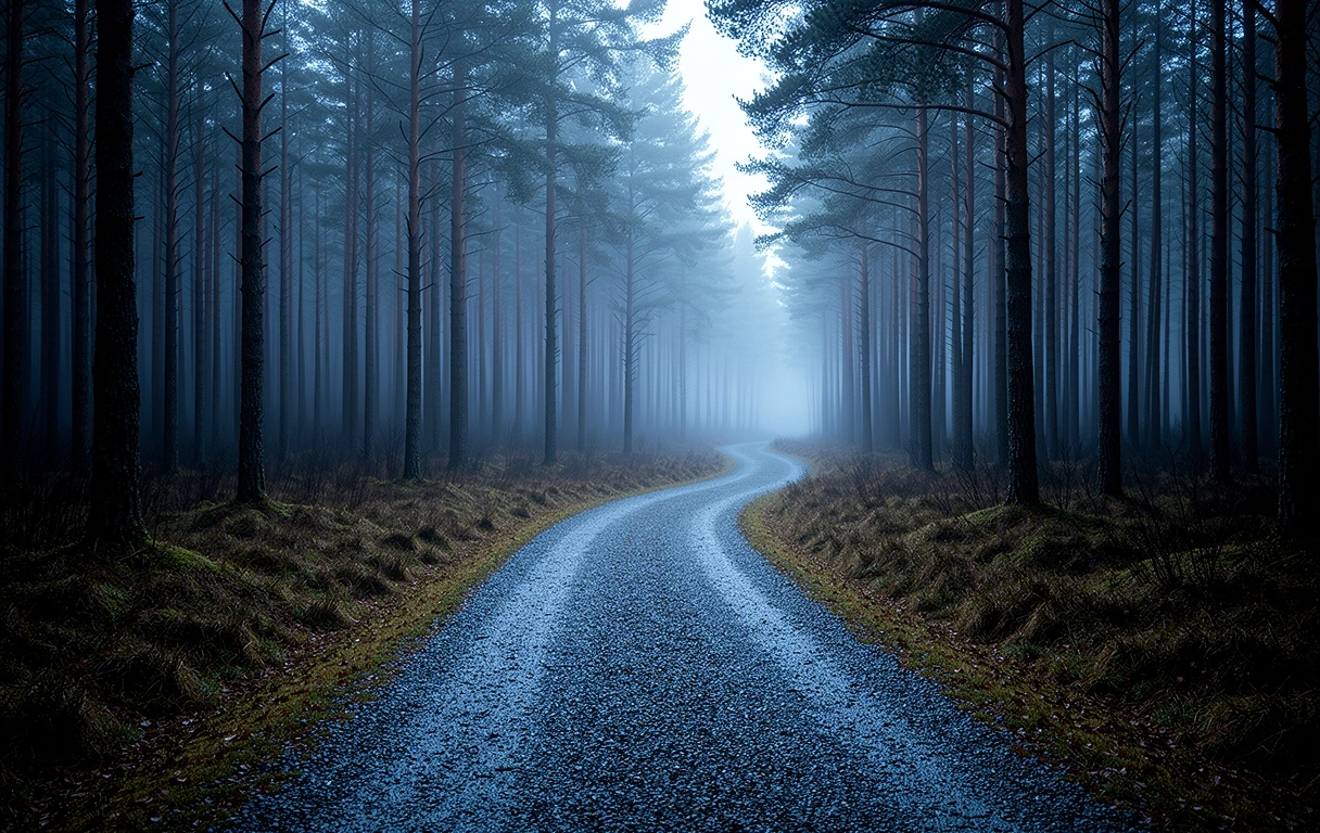 Svensk skog i dimma